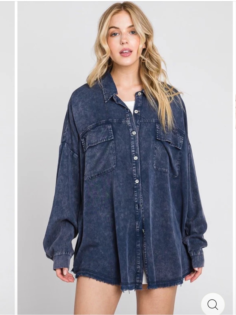 Sewn & Seen Mineral Washed Navy blue Button Down Tencel Shirt NWT